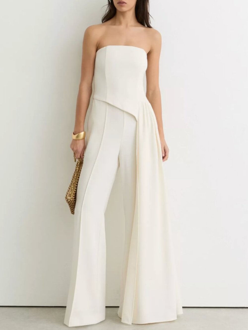 REISS Leah Jumpsuit US 6/8/10 Strapless Draped Ivory White